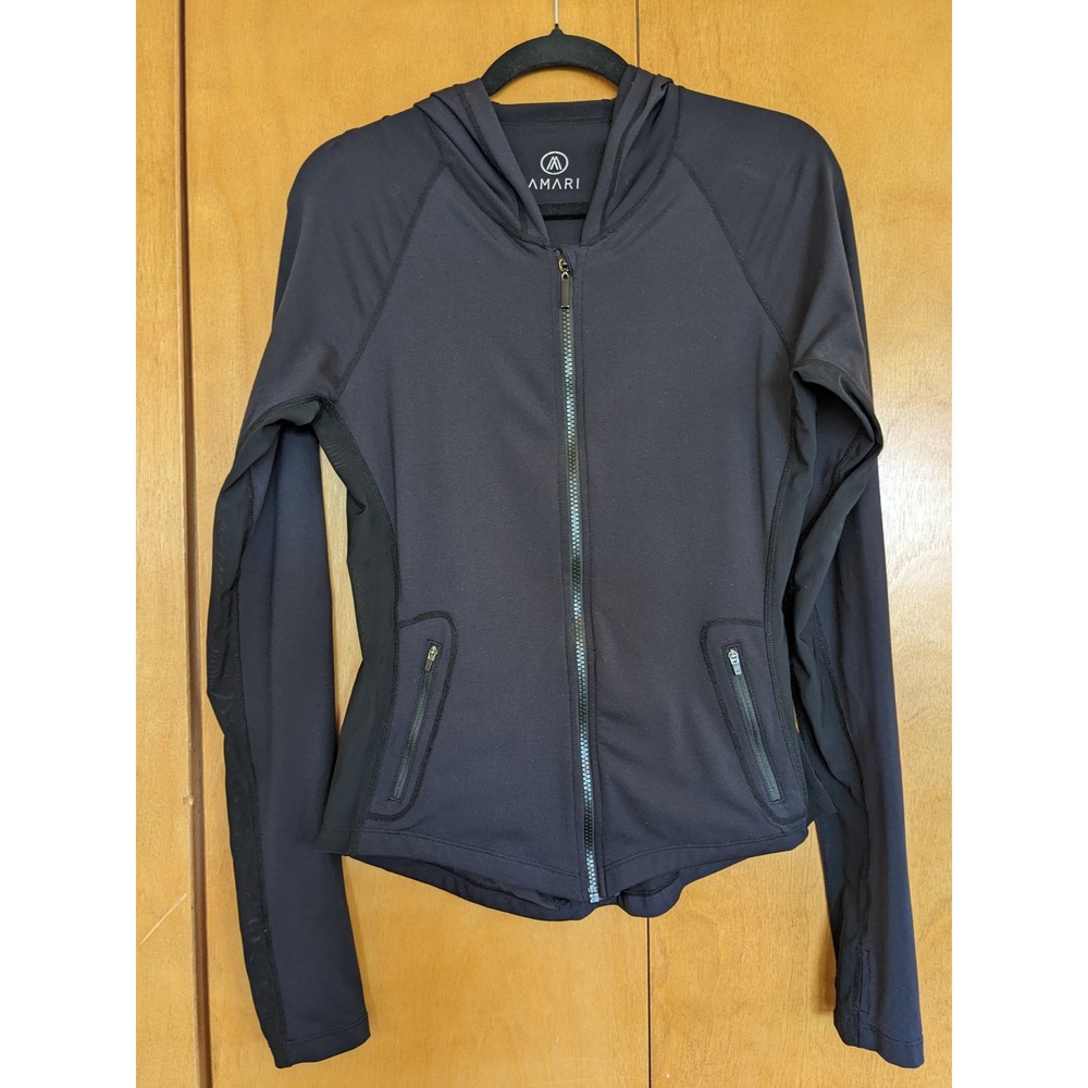AMARI Women's Black Mesh Panel Full-Zip Hooded Active Jacket Size L